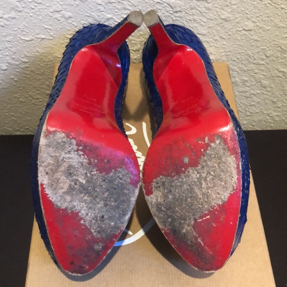 Christian Louboutin Bianca 140 Python 🐍 Snakeskin Neptune Blue Pumps 37.5 - Picture 9 of 11